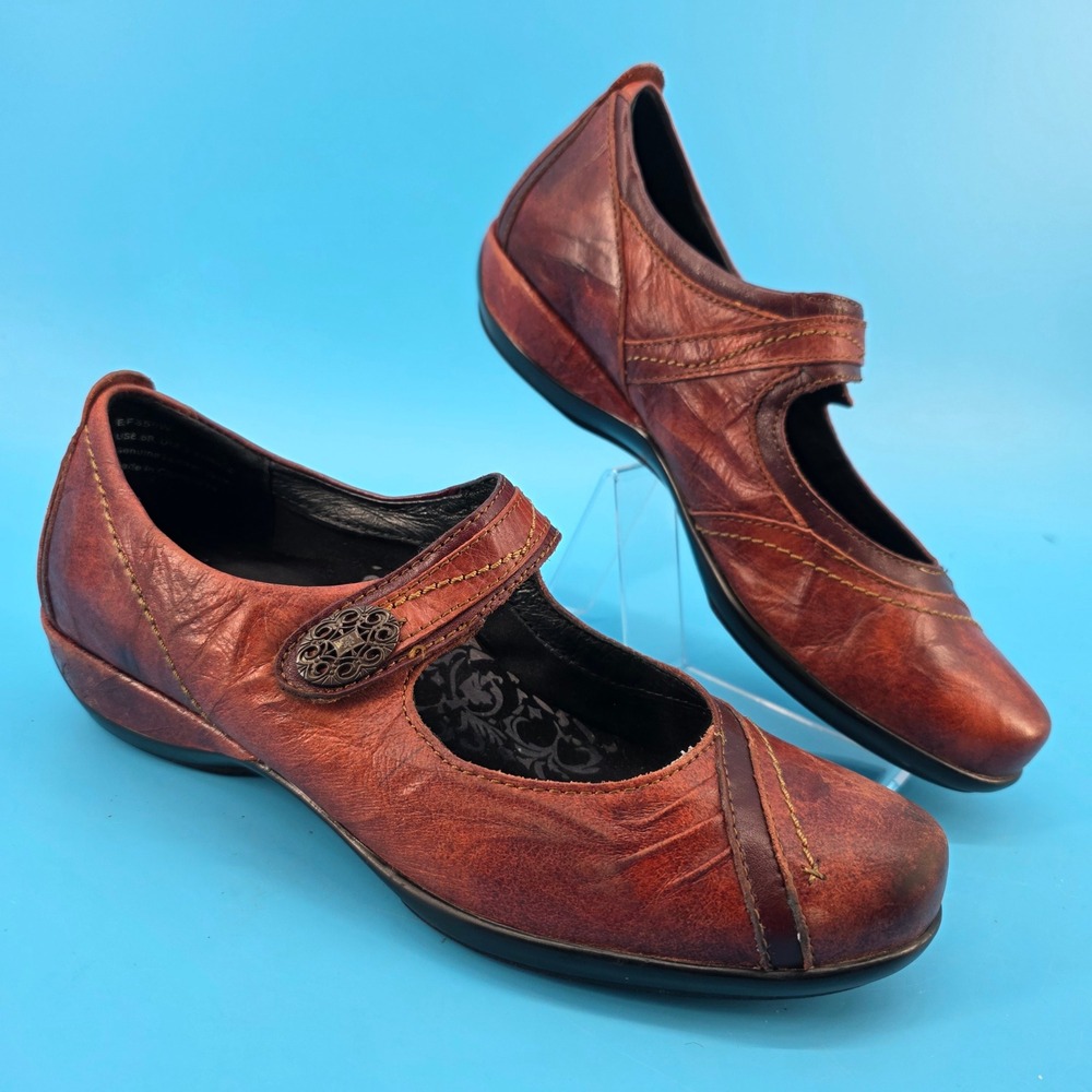 Aetrex Berries Brown Leather Mary Jane Strap Flats‎ EF35RW Womens 8.5B EUR 40.0